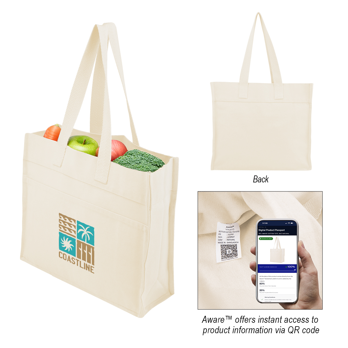 Awareâ„¢ 14 Oz. Recycled Cotton North/South Tote