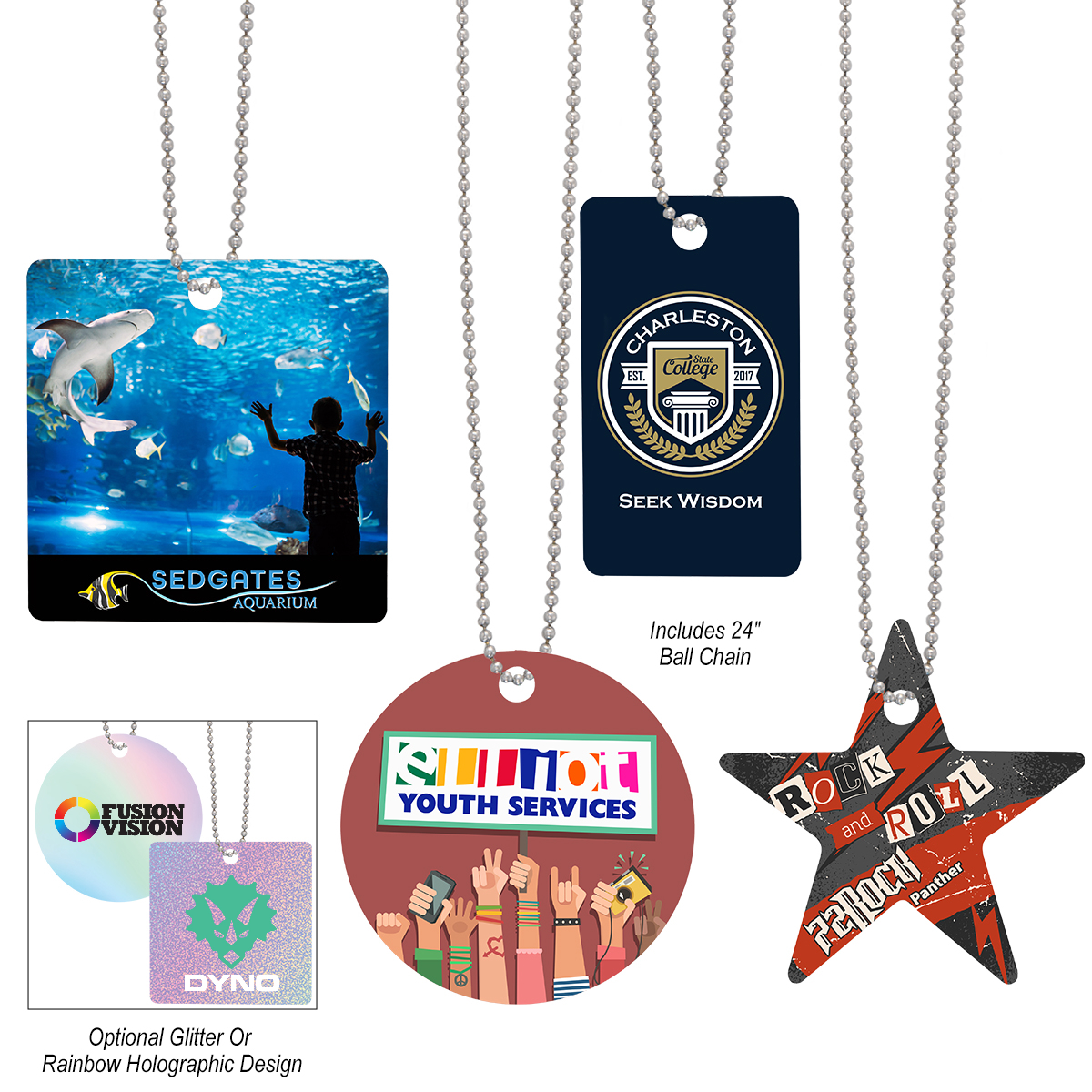 Custom Shape Acrylic Charm With Chain - Up To 4 Sq. In.
